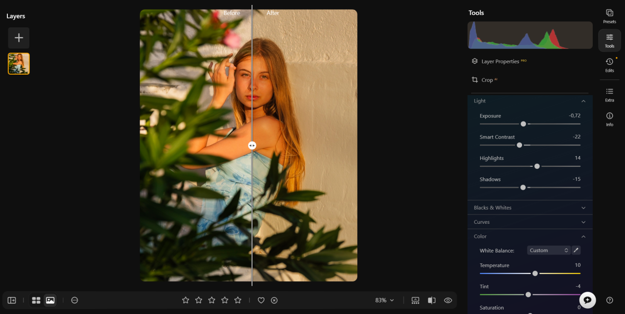 Basic lighting settings in Luminar