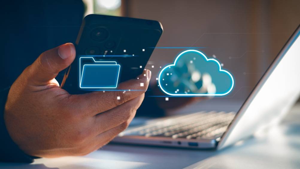 Hand click on digital cloud folder